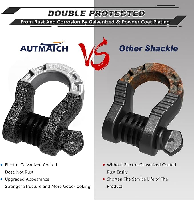 AUTMATCH D Ring Shackles 3/4" Mega Shackle (2 Pack) 68,000Ibs Break Strength - Heavy Duty Clevis Shackles 7/8" Screw Pin & Isolator Washer for Tow Strap Winch Off Road Vehicle Recovery, Grainstone