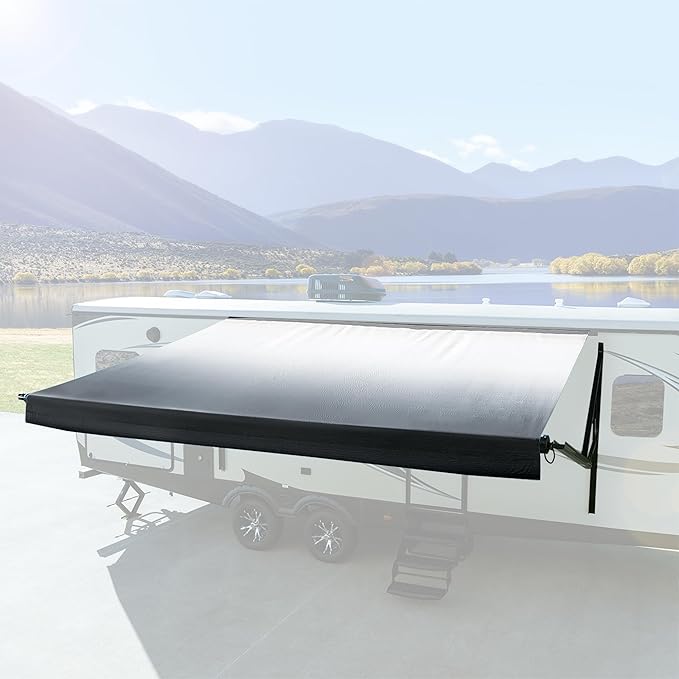 RecPro RV Awning Fabric Replacement Heavy Duty 16 oz. Weatherproof Vinyl | Universal Camper Awning Replacement for RV, Trailer, Motorhome | Charcoal Fade, 17' (Fabric 16'1")