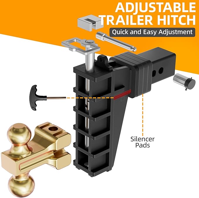 LOCAME Adjustable Trailer Hitch, Fits 2.5-Inch Receiver, 6-Inch Drop/Rise Drop Hitch, 28,000 LBS GTW-Tow Hitch for Heavy Duty Truck, Solid Ball Mount, LC0078