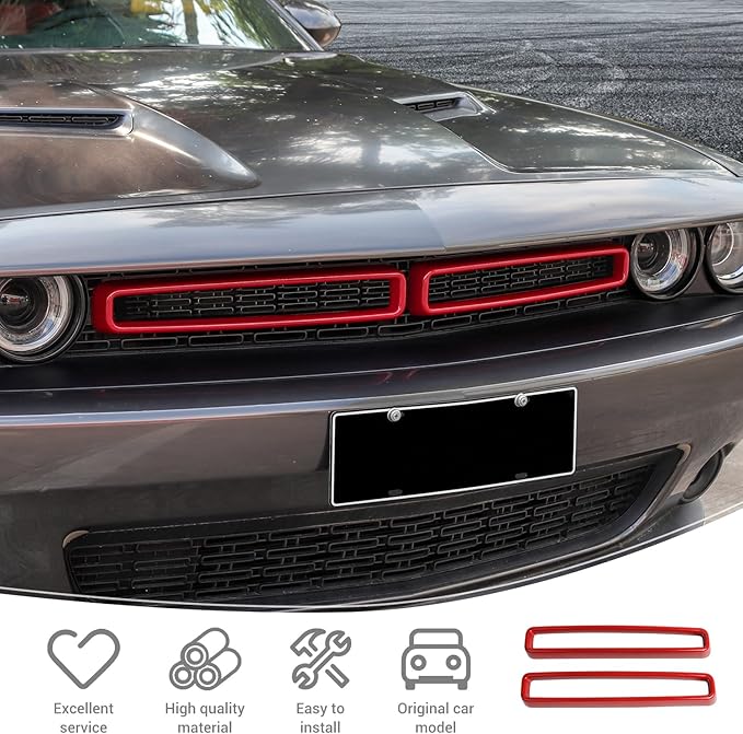 for Challenger Front Grill Mesh Grille Inserts Trim Cover Red Compatible with Dodge Challenger 2015-2023 Red Exterior Accessories 2pcs