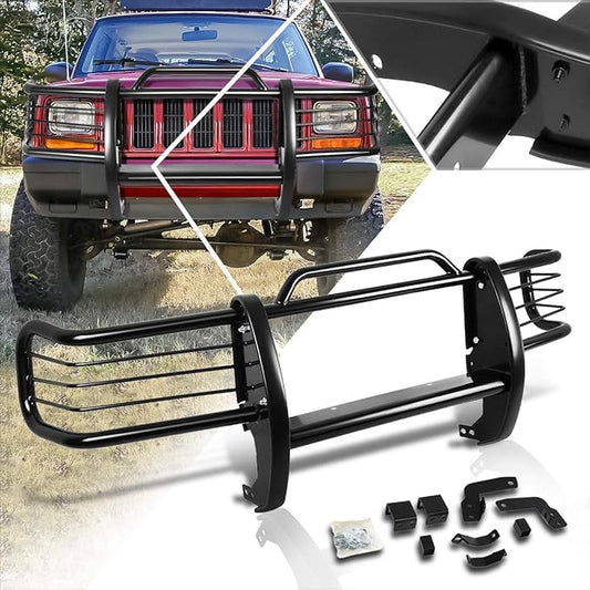 Compatible with Jeep Cherokee XJ SUV 1984-2001 Bumper Brush Grille Guard Protector,Coated Black