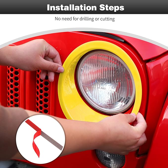 CheroCar for JK Mesh Grille Grill Insert & Headlight Cover Trim Exterior Accessories for Jeep Wrangler JK 2007-2017,Yellow…