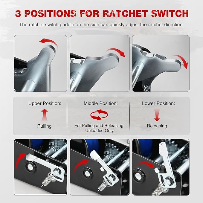 Nilight Boat Trailer Winch 3500 LBS Hand Crank Winch Heavy Duty Boat Winches with 33 FT Blue Strap Rope Hook Two Way Ratchet 4:1 8:1 Gear Portable Marine Manual Winch for Trailers Boat RV ATV Towing