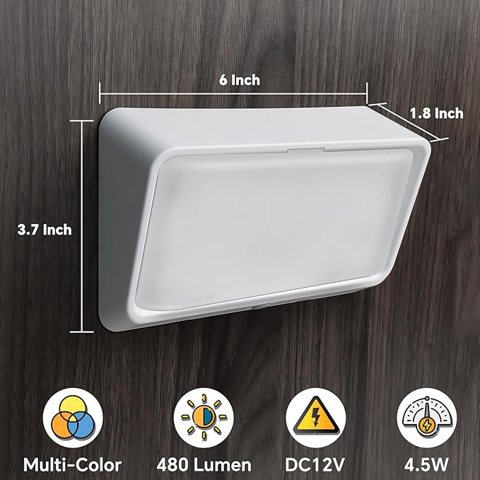 RV LED Porch Light w/Switchable White Amber Light Color, 12V Exterior Utility Porch Light for Travel Trailer Camper Motorhome 5th Wheels, Integrated Switch & Waterproof (1-Pcs)