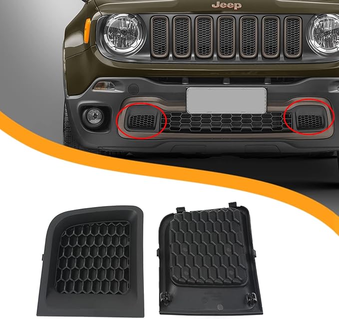 Front Lower Bumper Grille Insert Bezel Covers, Pair Set Replacement for 2015-2017 Jeep Renegade