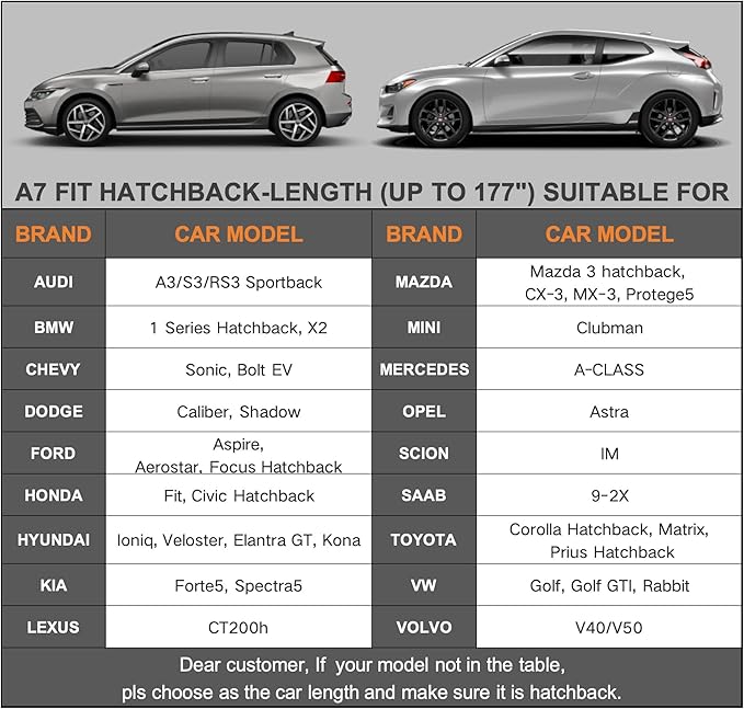 Kayme 7 Layers Heavy Duty Hatchback Car Cover Waterproof All Weather, Outdoor Snow Sun Uv Protection with Zipper for Automobiles, Universal Fit for Hatchback (up to 177 inch)