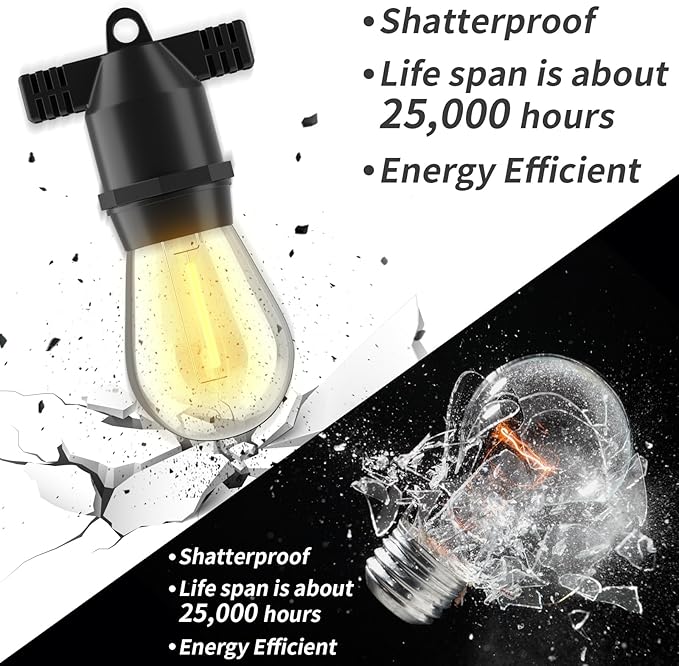 108FT LED Outdoor String Lights, IP65 Waterproof, S14 Shatterproof 27FT*4 Pack Outdoor String Lights (Maximum 918FT) Edison Vintage Bulbs Patio, Balcony, Deck, Garden Lights