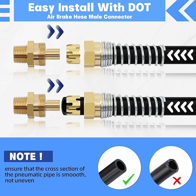 1/2” Hose x 1/2” Male Connector with Spring Guard, Dzakoot 2 Pack Air Brake Hose End Fitting with 2 Pack 1/2” Sleeve Tube