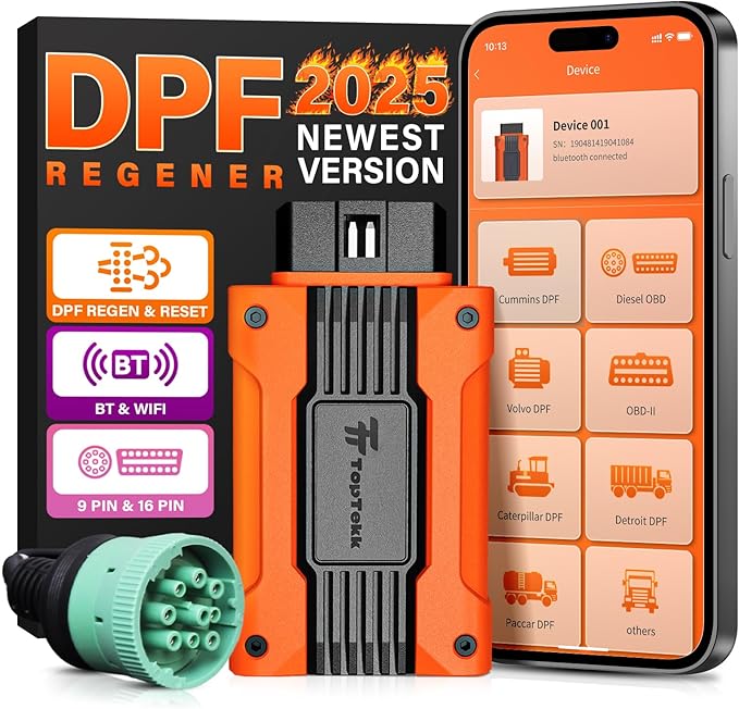 Smart DPF Regeneration Tool, DPF Reset Device for Heavy Duty Trucks, Compatible with Paccar Engines, Real-Time Data Monitoring and Code Reset