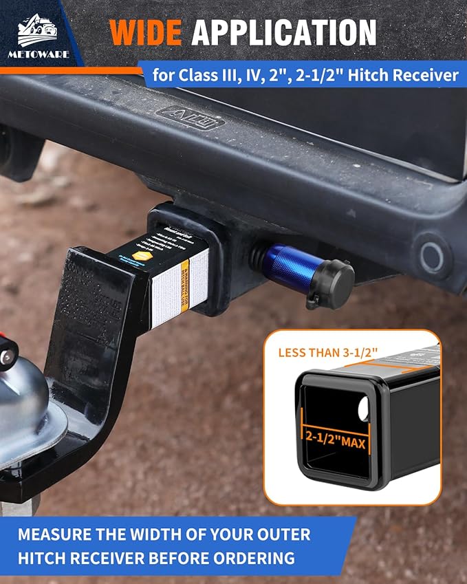 METOWARE Trailer Hitch Lock, Tailer Receiver Lock Fits Class III/IV, 2", 2-1/2" Hitch Receiver with 5/8" Dia Pin and 8 Rattle Rubber O-Rings, for Trailer, Truck, Car, Boat (Blue)