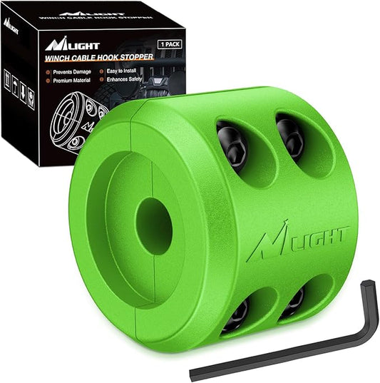 Nilight Winch Stopper for ATV UTV Truck SUV Winch Cable Hook Rubber Stopper Protect Towing Hook Synthetic Rope winch accessories Rope Line Saver with Stainless Steel Screws and Nuts Allen Wrenc, Green