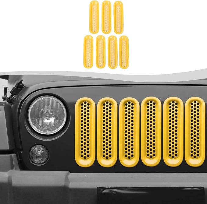 Mesh Grill Insert Grille Inserts Cover Fit for 2007-2018 Jeep Wrangler JK JKU(Yellow)