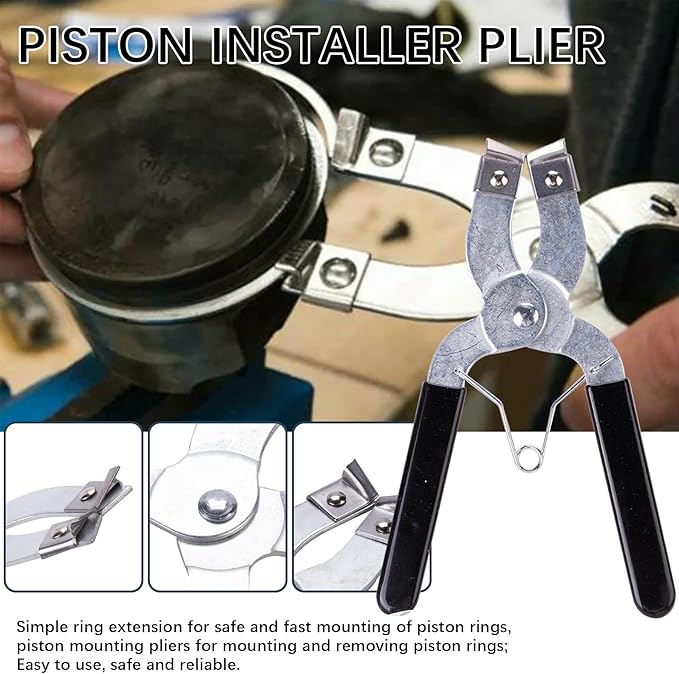 Piston Ring Compressor Tool Car Engine Piston Ring Installer Removal Kit Adjustable Sizes From 2-1/8 Inches To 7 Inches，with Piston Installer Plier and Stainless Steel Feeler Gauge