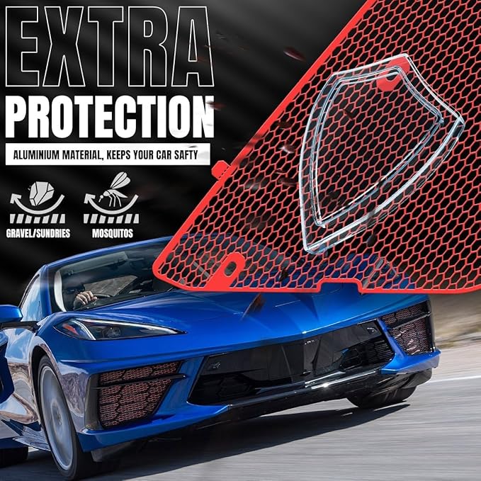 2Pcs Red Upgraded Front Radiator Guards Grille,Aluminum Front Outer Grill Low Profile Body Bumper Grille Vents Insert Mesh Set for Corvette C8 Stingray Z51 Convertible/HTC 2020-2025