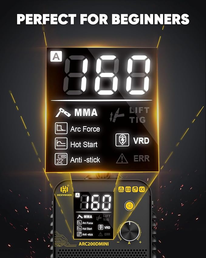 H HZXVOGEN 160A Stick Welder, 2 in 1 Lift TIG/MMA ARC Welder Machine, 110V Mini Portable Welding Machine with Arc Force, Hot Start, Anti-Stick, LED Digital Display DC Inverter Welder(ARC200DMINI)
