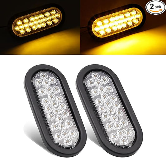 6 Inch Oval Clear Lens Amber Trailer Marker Lights 24 LED Turn Parking Signal Lamp SMD Plug & Rubber 3-Wire for Trailer Truck RV Pickup Van 12v DC (2 Pcs)