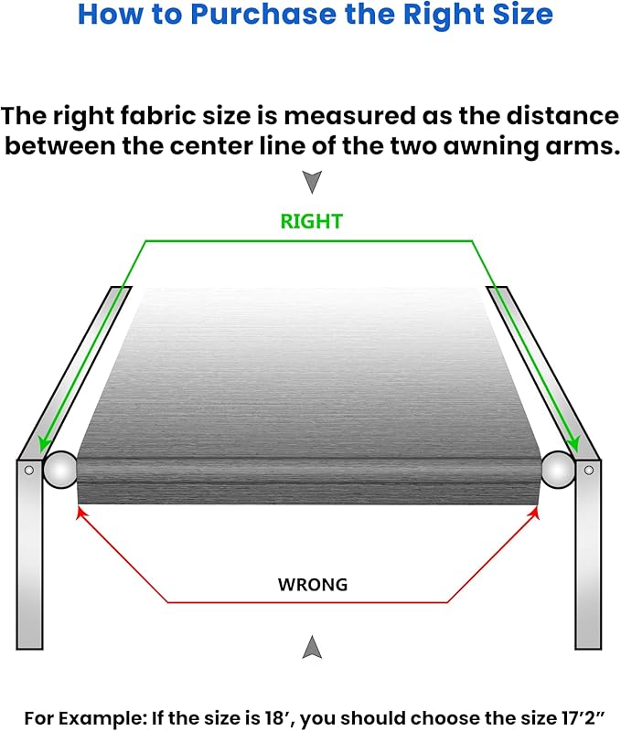 RV Awning Fabric Replacement, 18.5oz Heavy-Duty Weatherproof Vinyl Camper Awning Replacement Universal Outdoor Canopy for RV, Motorhome, Trailer Awnings (Black Fade, 12'(Fabric 11'2"))