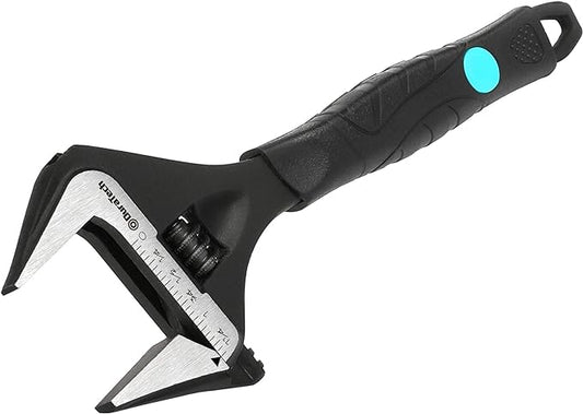 DURATECH 8-Inch Adjustable Wrench, Wide Jaw Opening Black Oxide Finish Plumbing Wrench, CR-V Steel, SAE and Metric Scale Marked, Ergonomic Grip