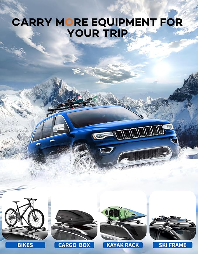 Heavy Duty 260lbs Lockable Roof Rack Cross Bars Compatible with Jeep Grand Cherokee 2011-2021 (with Grooved Side Rails), All-Metal Aluminum Crossbars Rooftop Cargo Bag Kayak Luggage