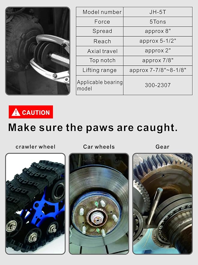 AMZCNC Hydraulic Gear Puller 5 Ton Max. Capacity Hydraulic Puller 2 or 3 Jaws Bearing Hub Separator,Hydraulic Puller Separator Tool for Pulling Hubs, Flanges, Gears, Bearings (5Ton 8" jaw)