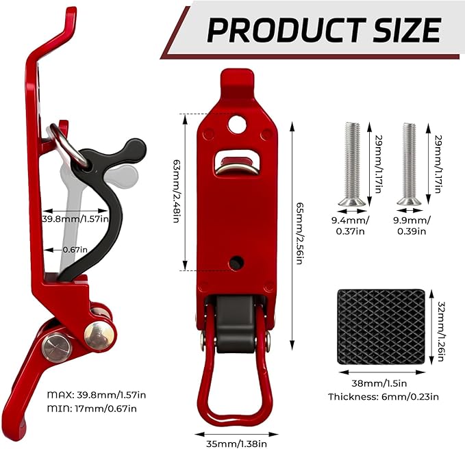 2Pcs Red Car Accessories - Metal Rubber Clamp Wall Mounting Brackets, Quick Release Axe Holder & Shovel Mount for Roof Rack, Truck, Boat, Military Equipment & Tools, Fits 0.67–1.57" Tools