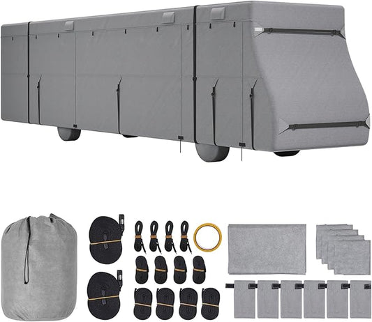 VEVOR Class A RV Cover, 40-43 ft Motorhome Cover, Non-Woven Fabric Motorhome RV Cover, Waterproof, Windproof and Rip-Stop, Camper Cover with Storage Bag, Repair Patches, Straps and Tire Covers