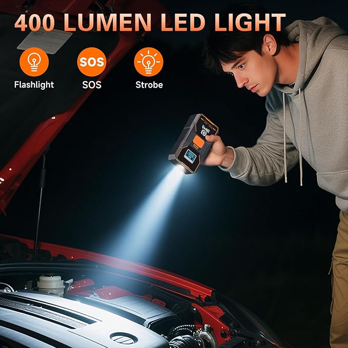 B31 2000A Jump Starter with 150PSI Air Compressor,Jump Starter Battery Pack for Up to 7.0L Gas and 6.5L Diesel Engines,12V Portable Jump with Quick Charge LED Flashlight Compact Storage Case