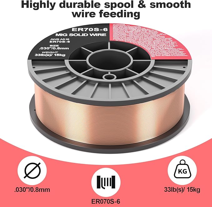 ER70S-6 .030-Inch on 33-Pound Spool Carbon Steel Mig Solid Strong ABS Plastic Spool Welding Wire (0.030-Inch 33 LB)