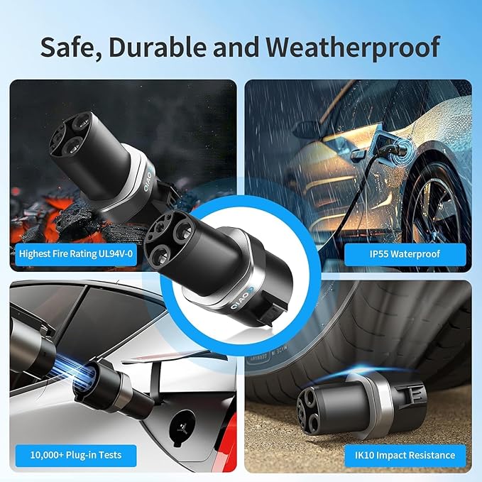 QIAO J1772 to Tesla Charger Adapter, Up to 80A 250V - J1772 to NACS Adapter for Charge Tesla EVs at J1772 AC Charger Station, Silver-Plated Efficient Charging Design -[Only for Tesla Car]