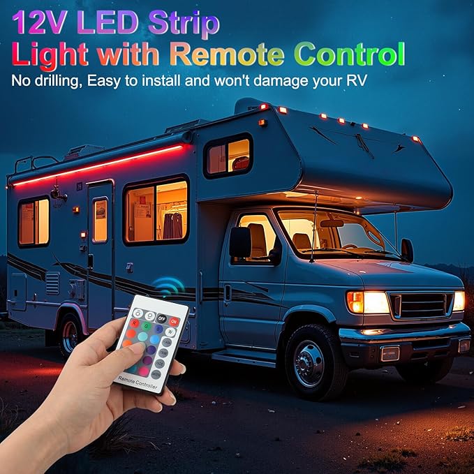 16.4FT RV Awning Lights, 12V Multicolor Camper Awning Lights with Remote Control, Waterproof Rv Led Light Strip for Motorhome Travel,Travel Trailers, Camper, Food Trucks