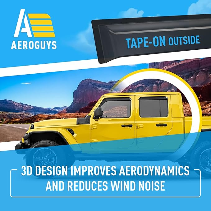 Extra Durable Window Deflectors Tape-On Window Visors Rain Guards Fit for Jeep Gladiator 2020-2026, Sun Visors, Wind Vent for Shades, Exterior Car Accessories - 4pcs. AG0545