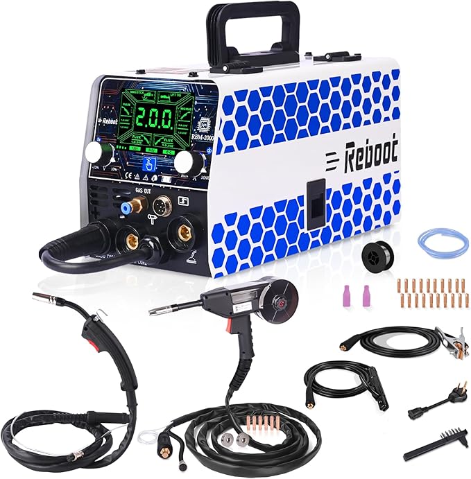 Reboot RBM2000 5-in-1 Welder 120V/240V with Spool Gun - 2025 Upgrade Complete Kit for Aluminum Welding, Steel, Metal Finishing, MIG, Flux Core, Lift TIG, Stick Welding Machine