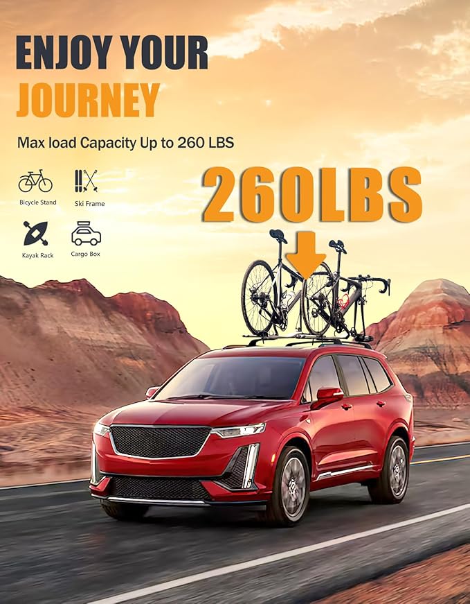 KINGGERI All Aluminum Roof Rack Cross Bars Compatible with Cadillac XT6 2020-2025 with Factory Side Rails, 260lbs Lockable Heavy Duty Crossbars Rooftop Cargo Basket Luggage Kayak Canoe Snowboard Bike