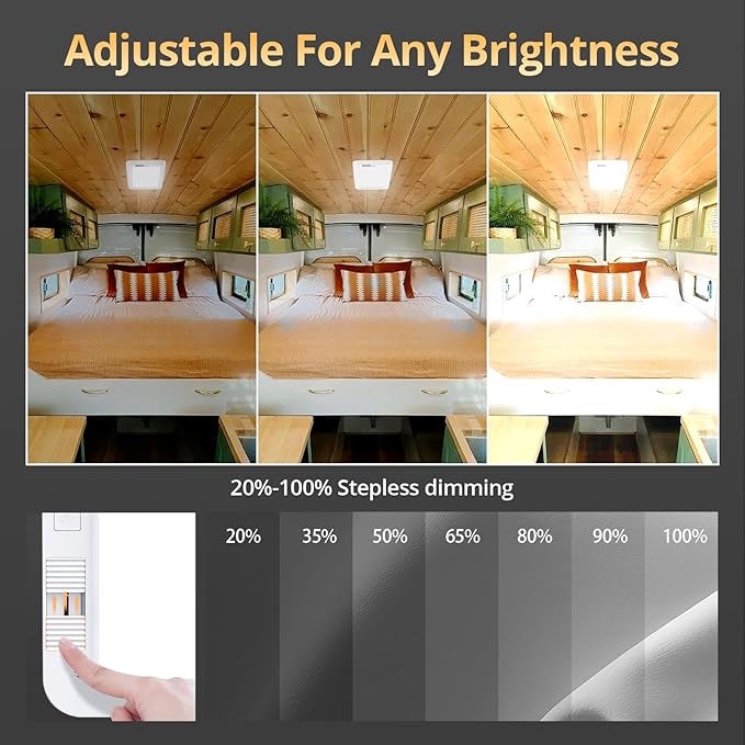 NAOEVO RV Lights Interior 2070LX, 1500LM RV LED Lights Interior 12V, Camper Lights Interior with 3 Color and Stepless Dimming, Energy-efficient RV Ceiling Light for Trailer Boat Car(4Pack, 2900-6500K)