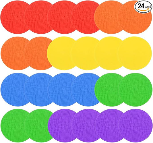 PATIKIL 4 Inch Poly Spot Markers, 24Pcs Non Slip Rubber Floor Dots with Storage Bag Flat Agility Cones for Sports Training Basketball Football