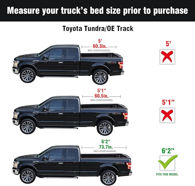 Tutel Hard Shell Folding Truck Bed Tonneau Cover|Fits 2016-2026 Toyota Tacoma w/OE Track System 6' 2" Bed (73.7") - TULH022