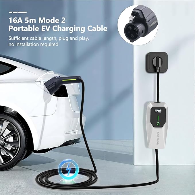 32A Portable Level 2 EV Charger, 240V 7.68kW Mobile Electric Car Charger, Portable EV Chargers for SAE J1772, 25ft Cable with NEMA 14-50 Plug, Electric Vehicle Charging Station for Home and Outdoor