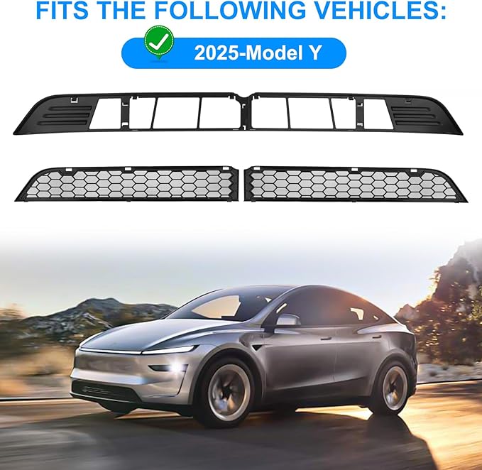 Grille Mesh Insert for Tesla New Model Y Juniper 2025-2026, Front Air Inlet Vent Grille Cover Guard with Insect Protection, Replacement for Model Y Accessories Detachable Black