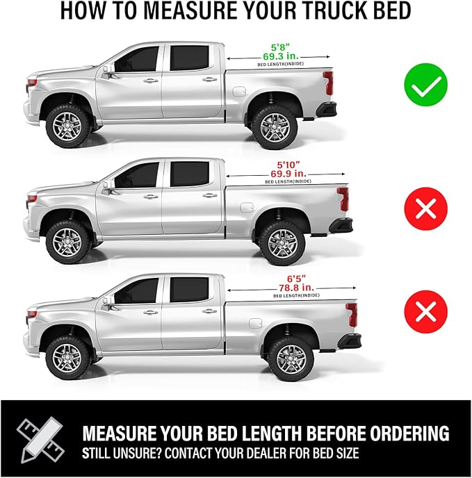 Hard Low Profile Quad-Fold Aluminum Truck Bed Tonneau Cover Compatible with 2019-2026 Chevy Silverado/GMC Sierra 5' 8" Bed (69.6")