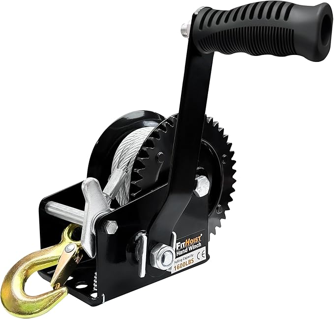 Boat Trailer Winch 1600lbs Capacity with 32Ft Steel Cable,Hand Winch Two-Way Ratchet Adjustable Trailer Winch,Portable Hand Crank Winch for Boat, Truck, ATV, Jet Ski