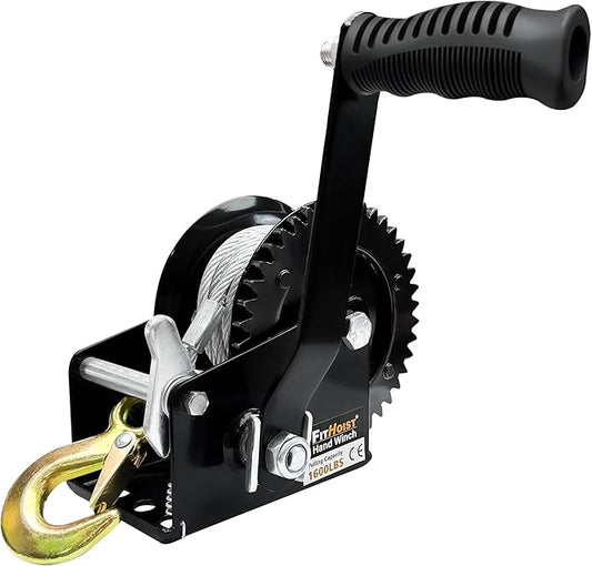 Boat Trailer Winch 1600lbs Capacity with 32Ft Steel Cable,Hand Winch Two-Way Ratchet Adjustable Trailer Winch,Portable Hand Crank Winch for Boat, Truck, ATV, Jet Ski