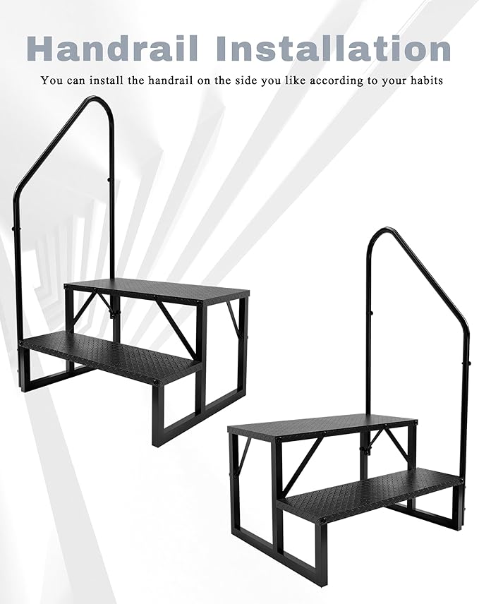 Hot Tub Steps Outdoor, 2 RV Steps with 2 Handrails Update 3.0, Portable RV Stairs, Truck Camper Steps Stool Ladders for Travel Trailers, 5th Wheel, Motor Home, Spa, and Porch