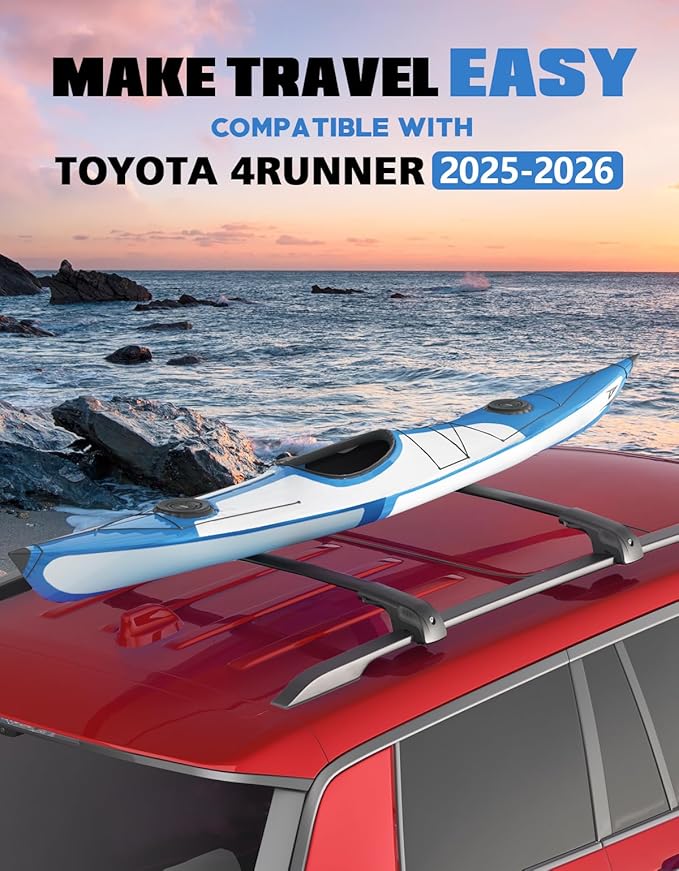 FengYu 300lb Lockable Roof Rack Cross Bars Compatible with Toyota 4Runner 2025 2026 with Raised Side Rails, Heavy Duty Aluminum Roof Rails Crossbars Cargo Bars Canoe Rooftop Black Carrier Luggage