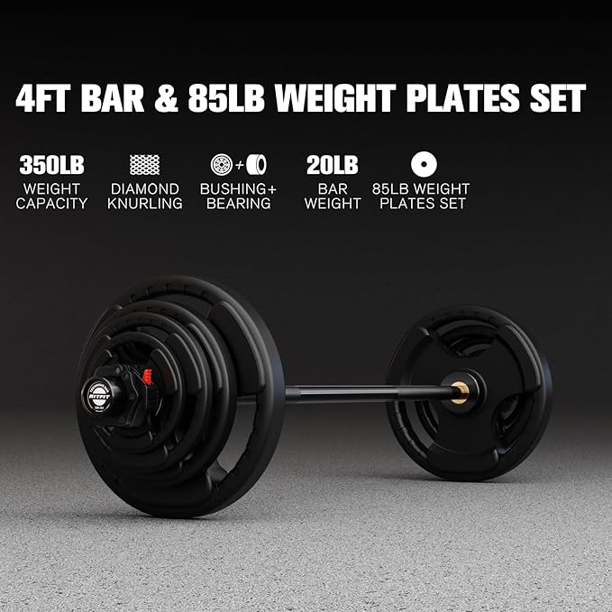 RitFit Barbell Weight Set - 4/6FT Olympic Barbell with Weight Plates (55-275LB Total) - Weightlifting Equipment for Squats, Curls, Deadlifts, Presses, Hip Thrusts