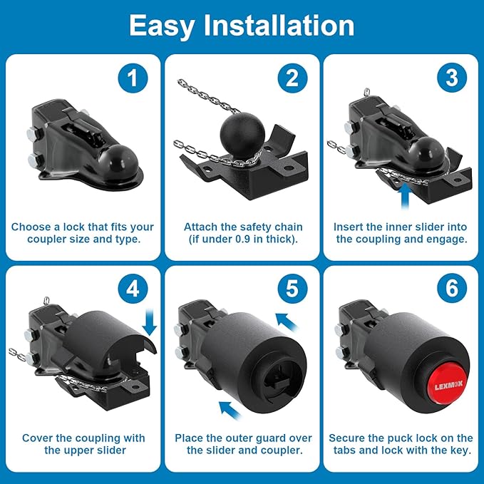 Trailer Hitch Lock 2 5/16" Heavy Duty Trailer Lock Fits Ball Hitch Coupler Tongue & Safety Chains Anti Theft Secure Design for RV, Dump Trailer, Boat, Cargo, Camper, Truck