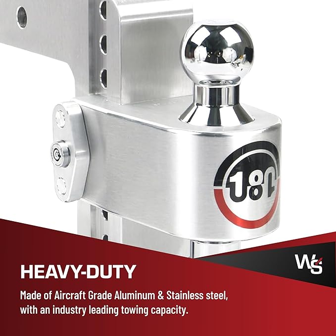 Weigh Safe Adjustable Trailer Hitch Ball Mount, 6" Adjustable Drop Hitch for 2.5" Receiver w/ 2 pc Keyed Alike Lock Set, Heavy Duty Aluminum Trailer Tow Hitch w/ Chrome Plated Tow Balls, 18,500 GTW