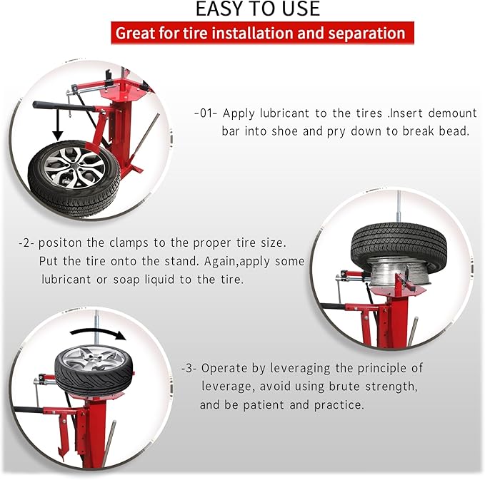 Portable Steel Multifunctional Manual Tire Changer Machine, Hand Tire Bead Breaker for Motorcycles, Go-Karts, Trailers, Bikes, ATVs, Trucks with Rim Sizes from 4" to 16.5"