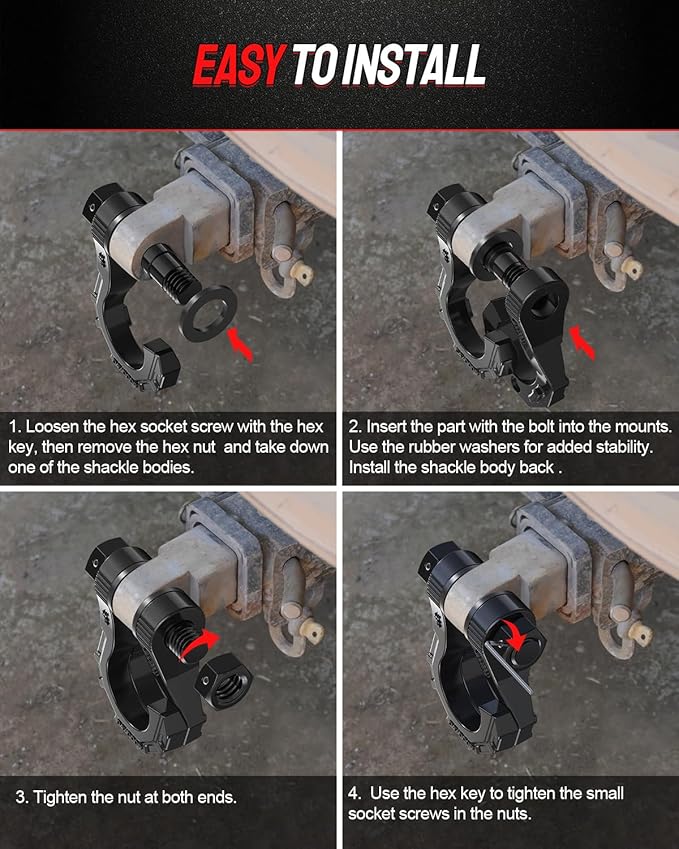 DAYDOOR 3/4" D Ring Shackles, Heavy Duty D Ring Shackles with 7/8 Pin, 45,000 lbs Break Strength Easy Open Towing Shackle for Off-Road Recovery, Winch, Trucks, Jeep, SUV & ATV (2 Pack) (Black)