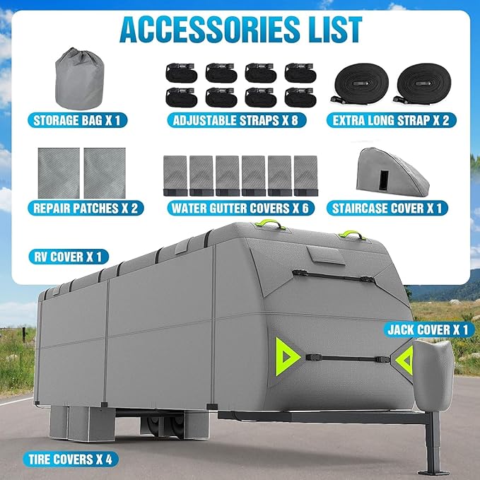 RV Cover 30-33ft: 7 Layers Travel Trailer Cover, Waterproof Camper Cover, Toy Hauler Cover with Tongue Jack Cover, Tear Resistant Waterproof Motohome Trailer Cover New