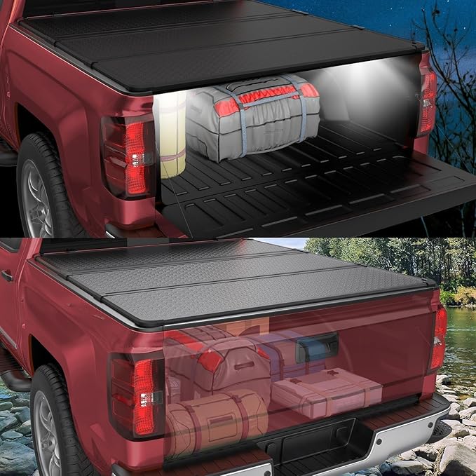 Fiberglass Hard Tri Truck Bed Tonneau Cover Compatible for 2007-2013 Chevy Silverado/GMC Sierra 1500 Fleetside 3-Fold 6.5FT